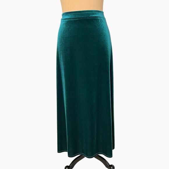 Judith Hart Midi Skirt Size Large Polyester Velvet Pull On Teal Green Soft Fluid - Picture 1 of 4